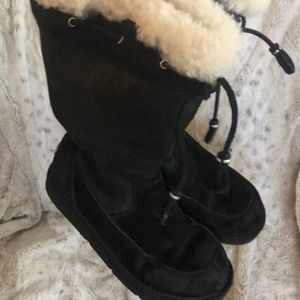 UGG black leather & suede, Sheep fur  lined boots